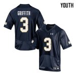 Notre Dame Fighting Irish Youth Houston Griffith #3 Navy Under Armour Authentic Stitched College NCAA Football Jersey COJ7299GZ